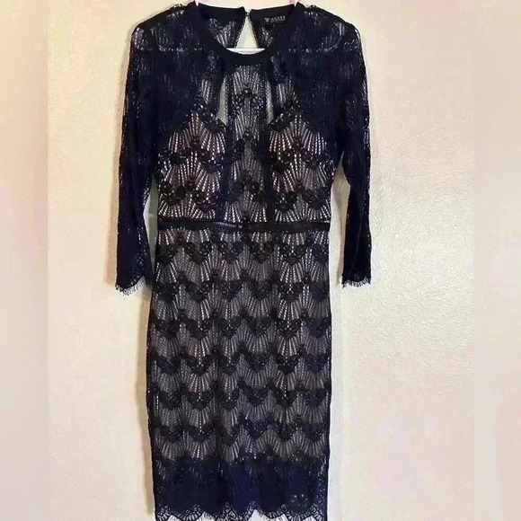 GUESS Los Angeles Lace Navy Sheath Dress Three-Quarter Sleeves Small coquette - Picture 1 of 12
